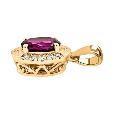 Luxoro AAA Radiant Ember Garnet and G-H I2 Diamond 1.60 ctw Pendant without Chain in 10K Yellow Gold