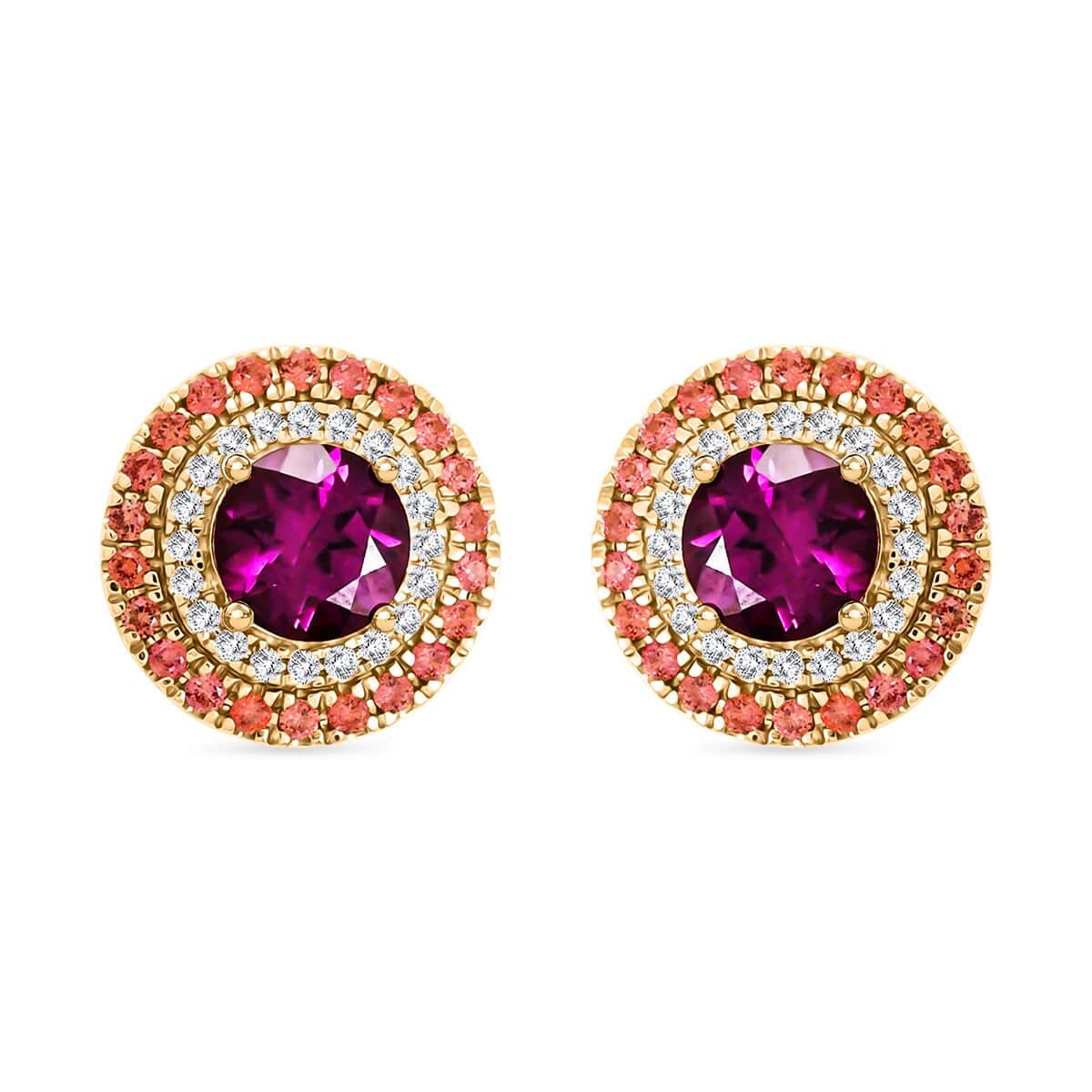 Luxoro AAA Radiant Ember Garnet, Padparadscha Sapphire and G-H I2 Diamond 3.60 ctw Earrings in 10K Yellow Gold image number 0