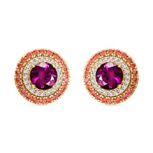 Luxoro AAA Radiant Ember Garnet, Padparadscha Sapphire and G-H I2 Diamond 3.60 ctw Earrings in 10K Yellow Gold