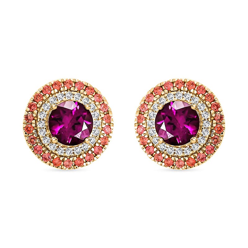 Luxoro AAA Radiant Ember Garnet, Padparadscha Sapphire and G-H I2 Diamond 3.60 ctw Earrings in 10K Yellow Gold