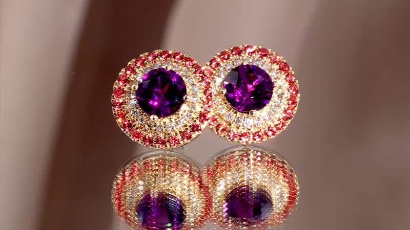 Luxoro AAA Radiant Ember Garnet, Padparadscha Sapphire and G-H I2 Diamond 3.60 ctw Earrings in 10K Yellow Gold