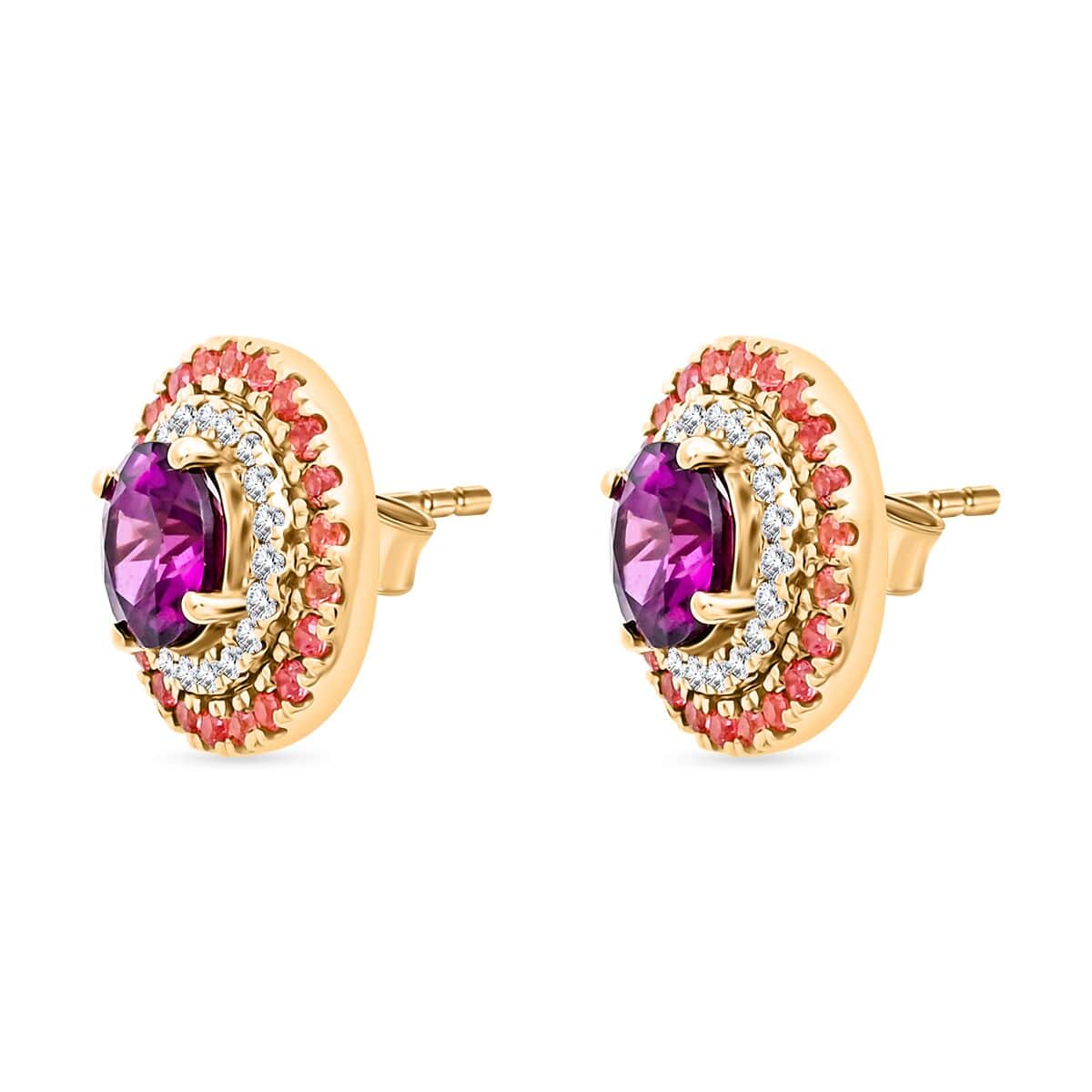 Luxoro AAA Radiant Ember Garnet, Padparadscha Sapphire and G-H I2 Diamond 3.60 ctw Earrings in 10K Yellow Gold image number 3