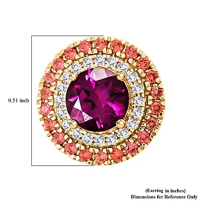 Luxoro AAA Radiant Ember Garnet, Padparadscha Sapphire and G-H I2 Diamond 3.60 ctw Earrings in 10K Yellow Gold