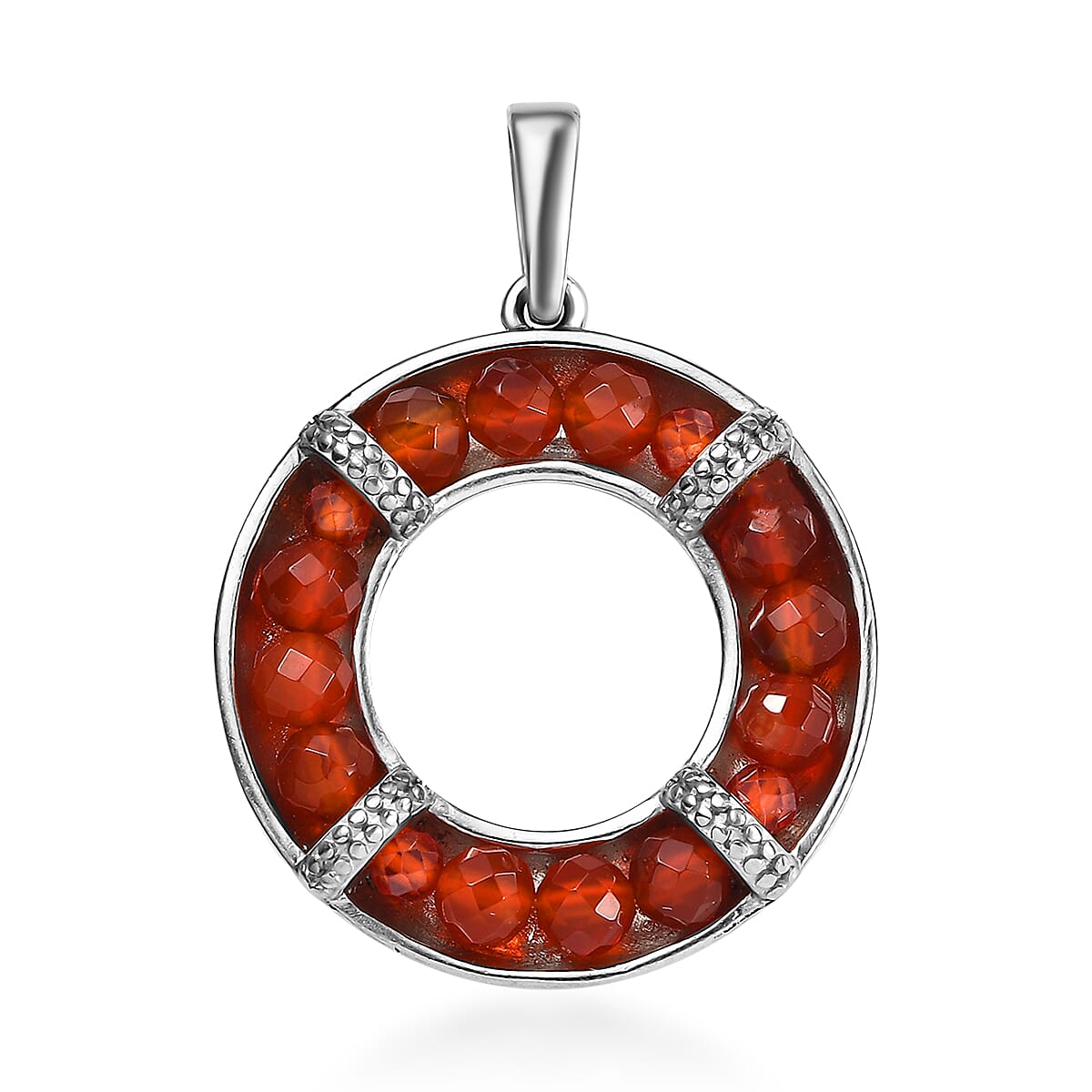 Carnelian 7.00 ctw Circle Pendant without Chain in Stainless Steel  image number 0