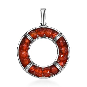 Carnelian 7.00 ctw Circle Pendant without Chain in Stainless Steel 