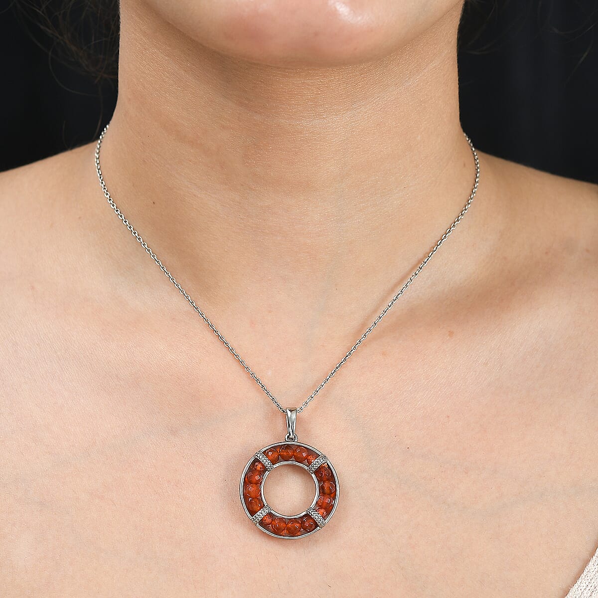 Carnelian 7.00 ctw Circle Pendant without Chain in Stainless Steel  image number 2