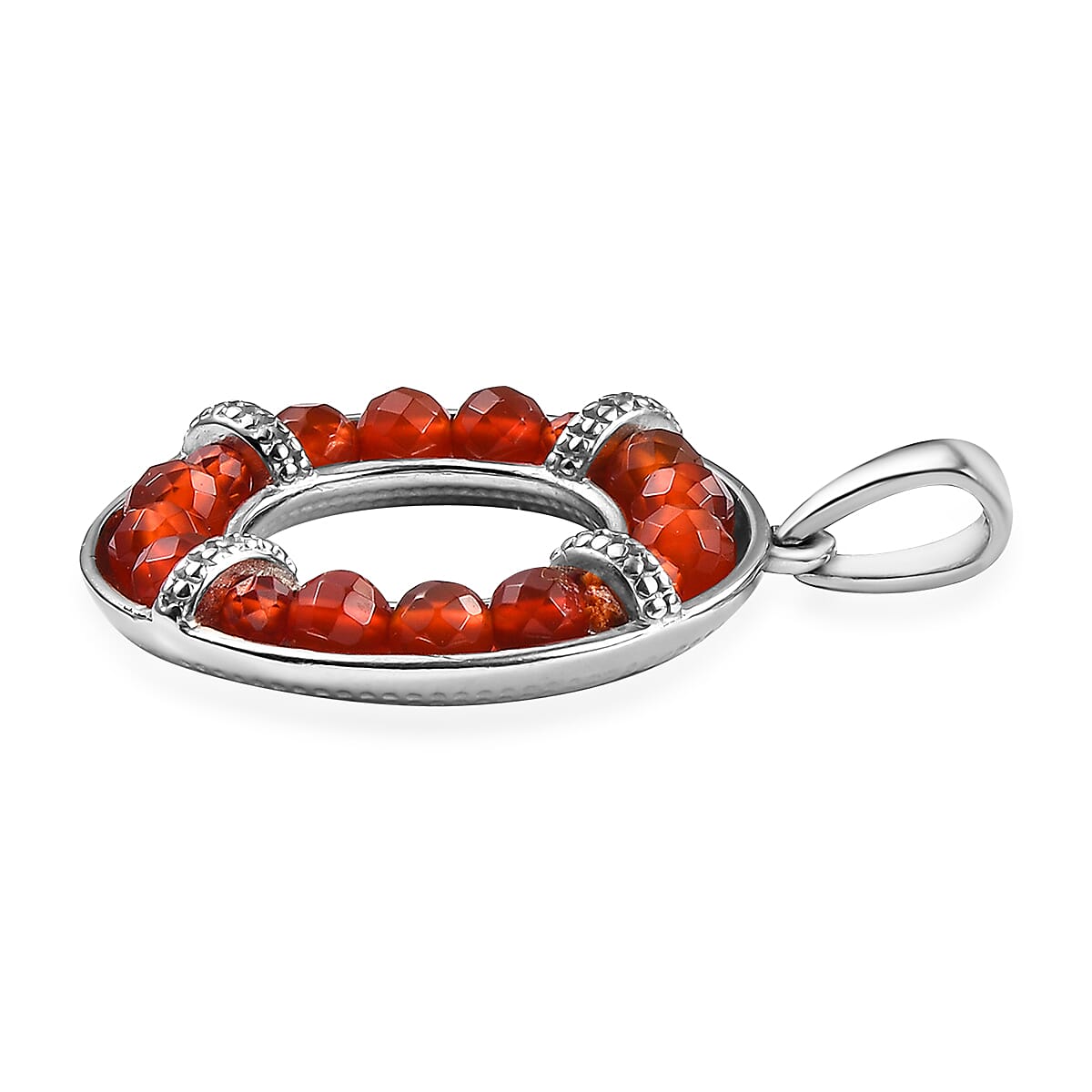 Carnelian 7.00 ctw Circle Pendant without Chain in Stainless Steel  image number 3