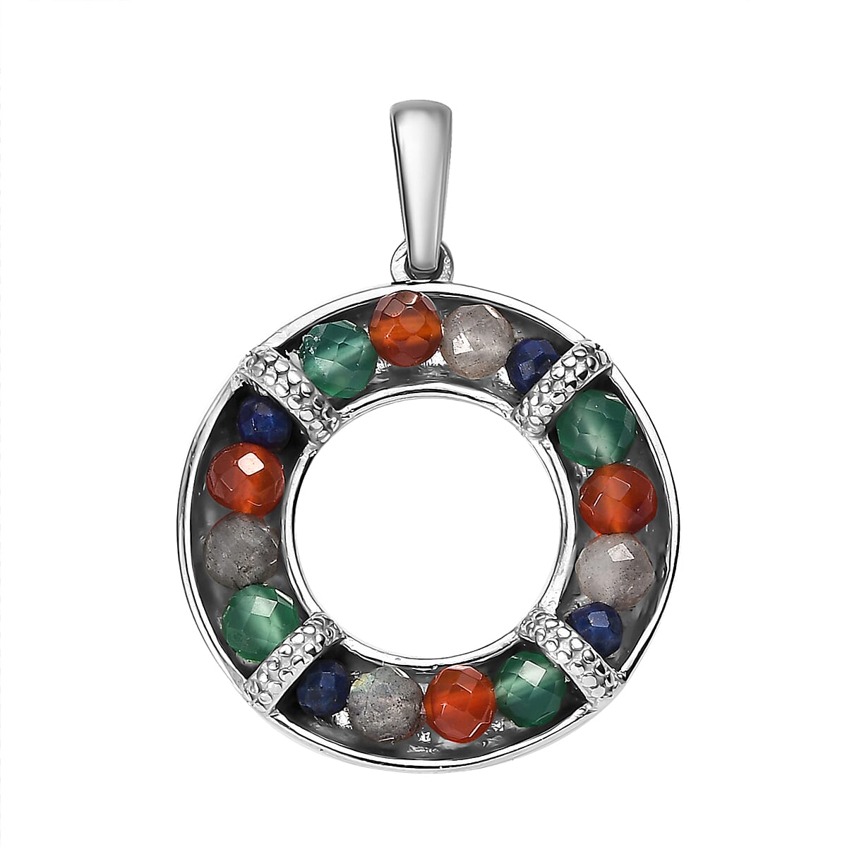 Multi Gemstones 6.55 ctw Circle Pendant without Chain in Stainless Steel  image number 0