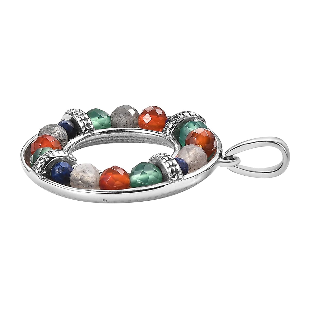 Multi Gemstones 6.55 ctw Circle Pendant without Chain in Stainless Steel 