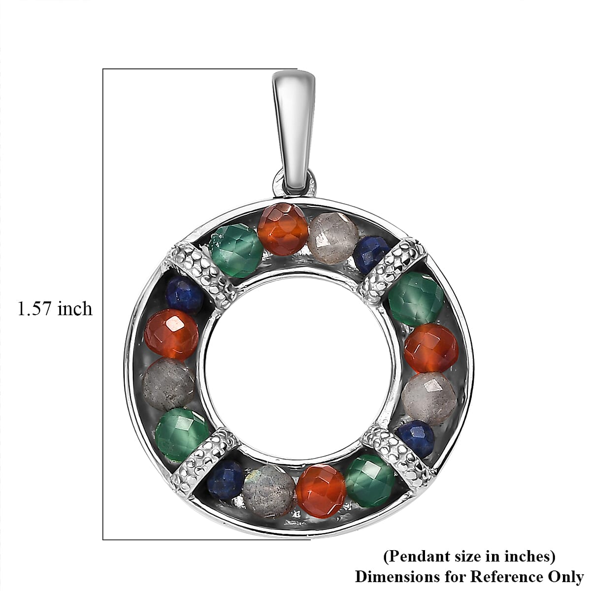 Multi Gemstones 6.55 ctw Circle Pendant without Chain in Stainless Steel 