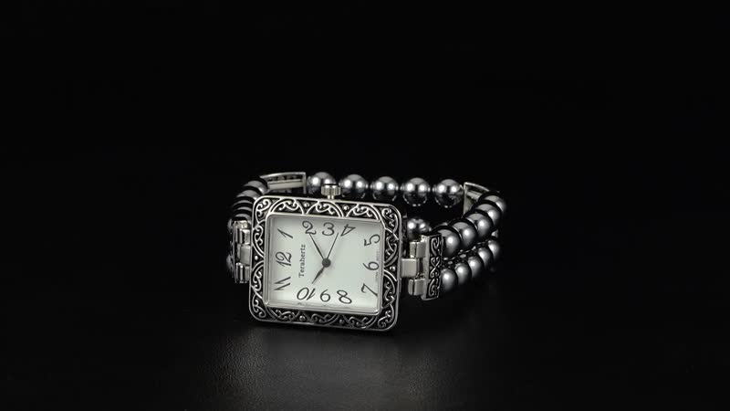 Terahertz Japanese Movement Stretch Bracelet Square Shape Watch in Silvertone 30.00 ctw
