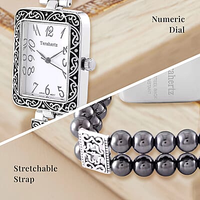 Terahertz Japanese Movement Stretch Bracelet Square Shape Watch in Silvertone 30.00 ctw