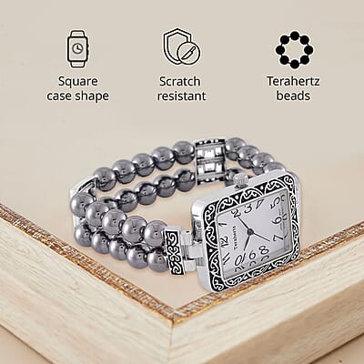 Terahertz Japanese Movement Stretch Bracelet Square Shape Watch in Silvertone 30.00 ctw