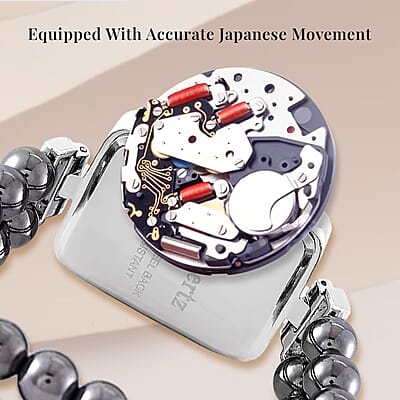 Terahertz Japanese Movement Stretch Bracelet Square Shape Watch in Silvertone 30.00 ctw