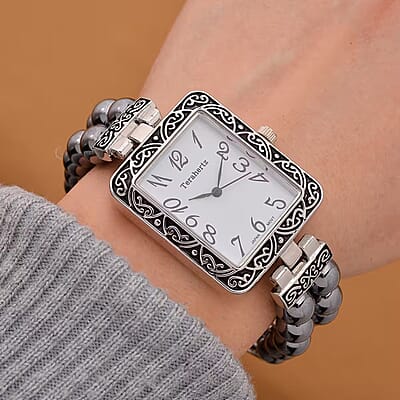 Terahertz Japanese Movement Stretch Bracelet Square Shape Watch in Silvertone 30.00 ctw