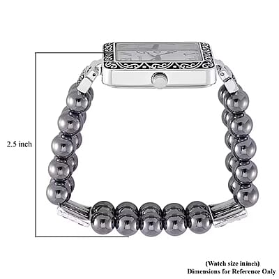 Terahertz Japanese Movement Stretch Bracelet Square Shape Watch in Silvertone 30.00 ctw