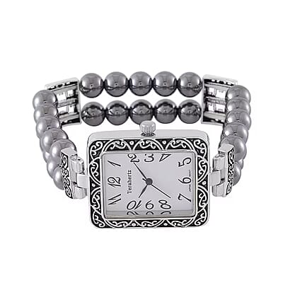 Terahertz Japanese Movement Stretch Bracelet Square Shape Watch in Silvertone 30.00 ctw