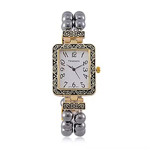 Terahertz Japanese Movement Stretch Bracelet Square Shape Watch in Goldtone 30.00 ctw