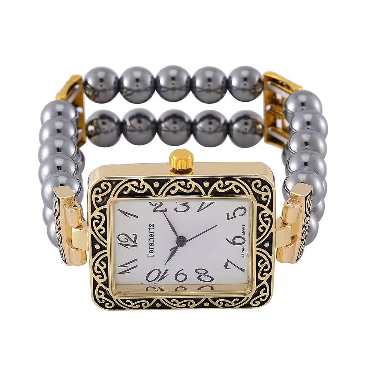 Doorbuster Terahertz Japanese Movement Stretch Bracelet Square Shape Watch in Goldtone 30.00 ctw image number 8