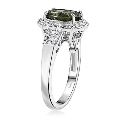 Luxoro Premium Natural Green Apatite and G-H I2 Diamond 3.15 ctw Halo Ring in 10K White Gold (Size 11.0)