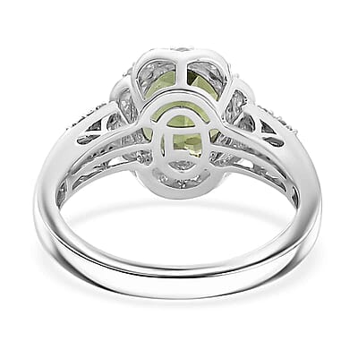 Luxoro Premium Natural Green Apatite and G-H I2 Diamond 3.15 ctw Halo Ring in 10K White Gold (Size 12.0)