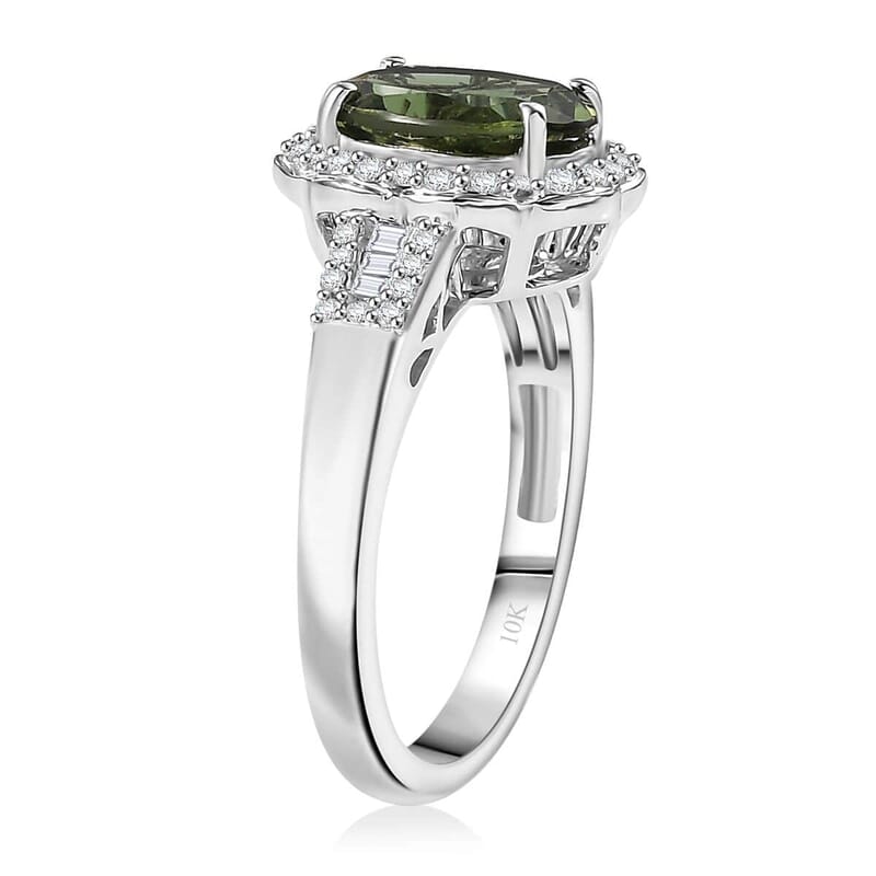 Luxoro Premium Natural Green Apatite and G-H I2 Diamond 3.15 ctw Halo Ring in 10K White Gold (Size 5.0)