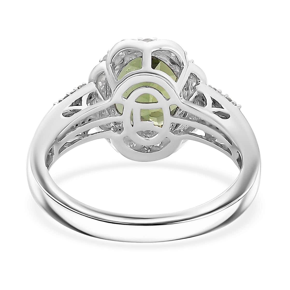 Luxoro 10K White Gold Premium Natural Green Apatite, Diamond (G-H, I2) (0.40 cts) Halo Ring (Size 5.5) 3.15 ctw image number 4