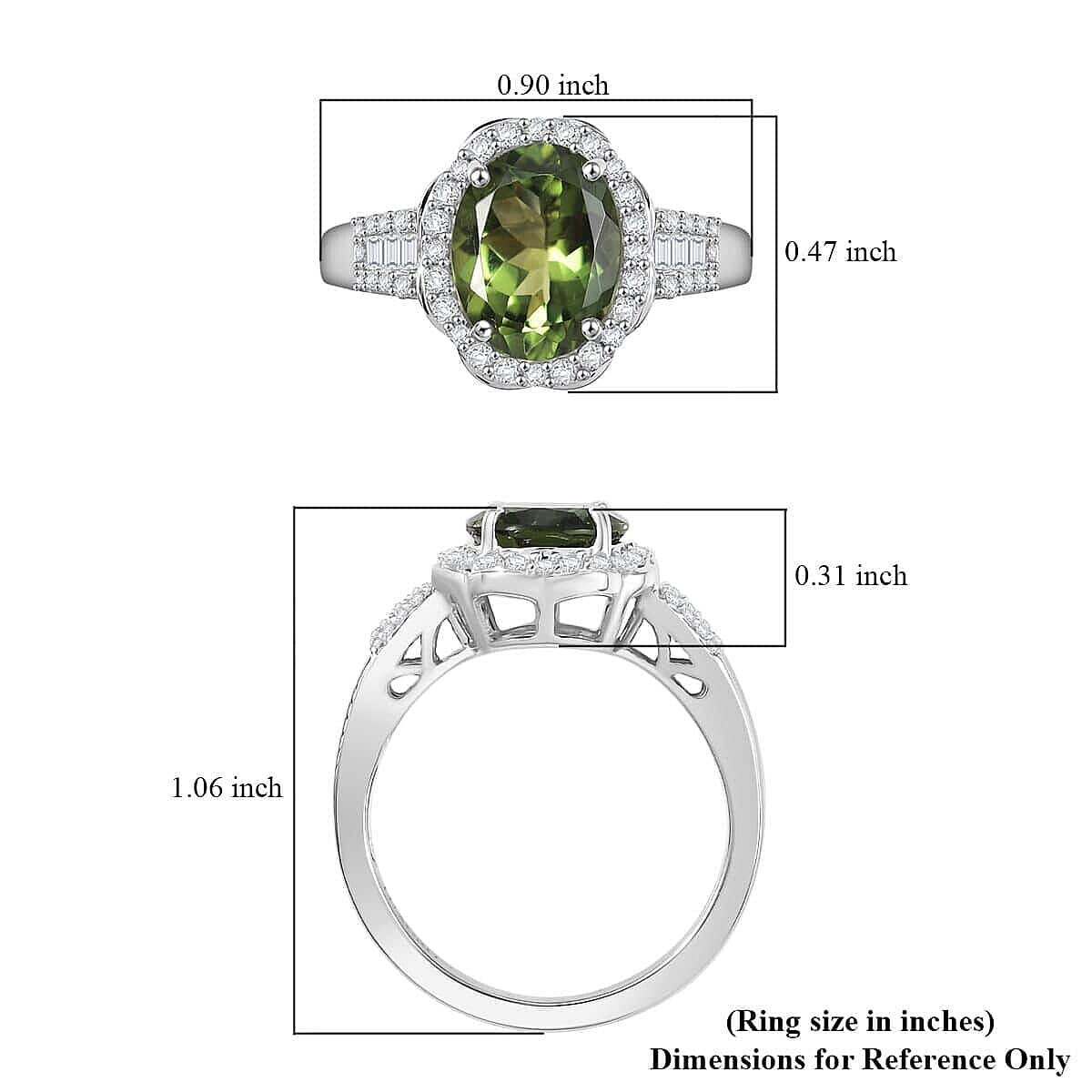 Luxoro 10K White Gold Premium Natural Green Apatite, Diamond (G-H, I2) (0.40 cts) Halo Ring (Size 5.5) 3.15 ctw image number 5