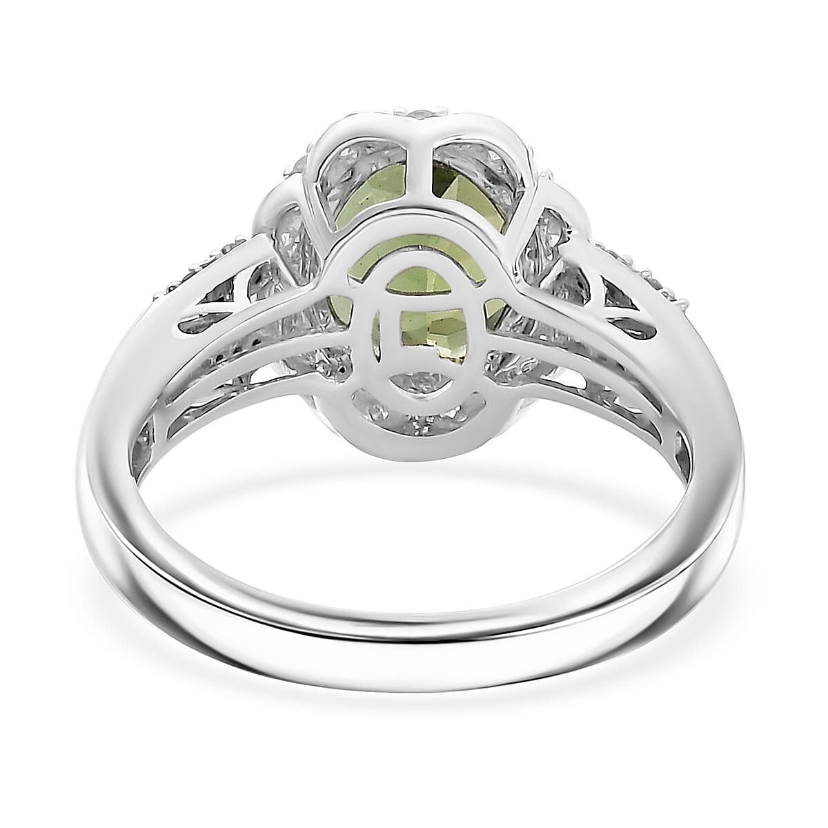Luxoro Premium Natural Green Apatite and G-H I2 Diamond 3.15 ctw Halo Ring in 10K White Gold (Size 6.0) image number 4