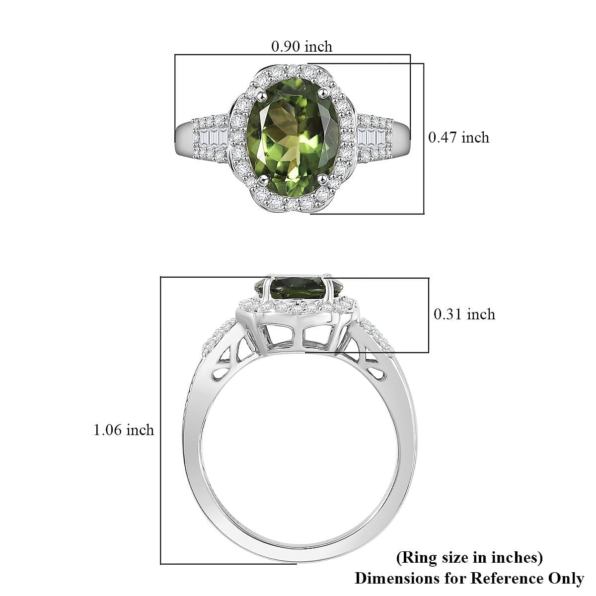 Luxoro Premium Natural Green Apatite and G-H I2 Diamond 3.15 ctw Halo Ring in 10K White Gold (Size 6.0) image number 5