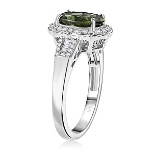 Luxoro Premium Natural Green Apatite and G-H I2 Diamond 3.15 ctw Halo Ring in 10K White Gold (Size 7.0)