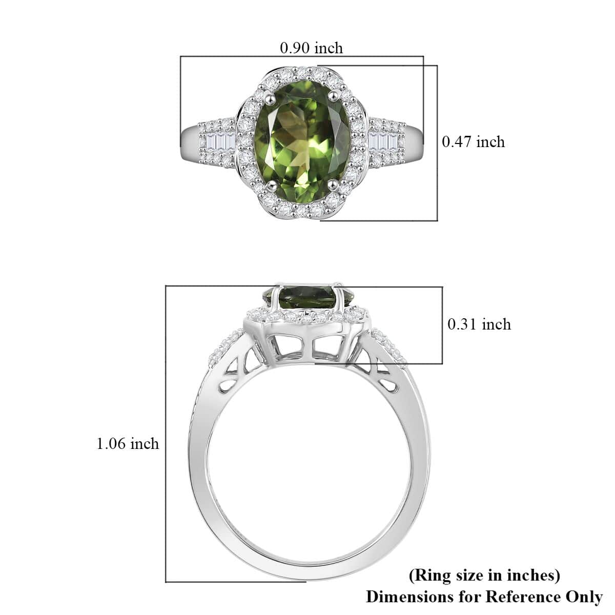 Doorbuster Luxoro Premium Natural Green Apatite and G-H I2 Diamond 3.15 ctw Halo Ring in 10K White Gold (Size 7.0) image number 5