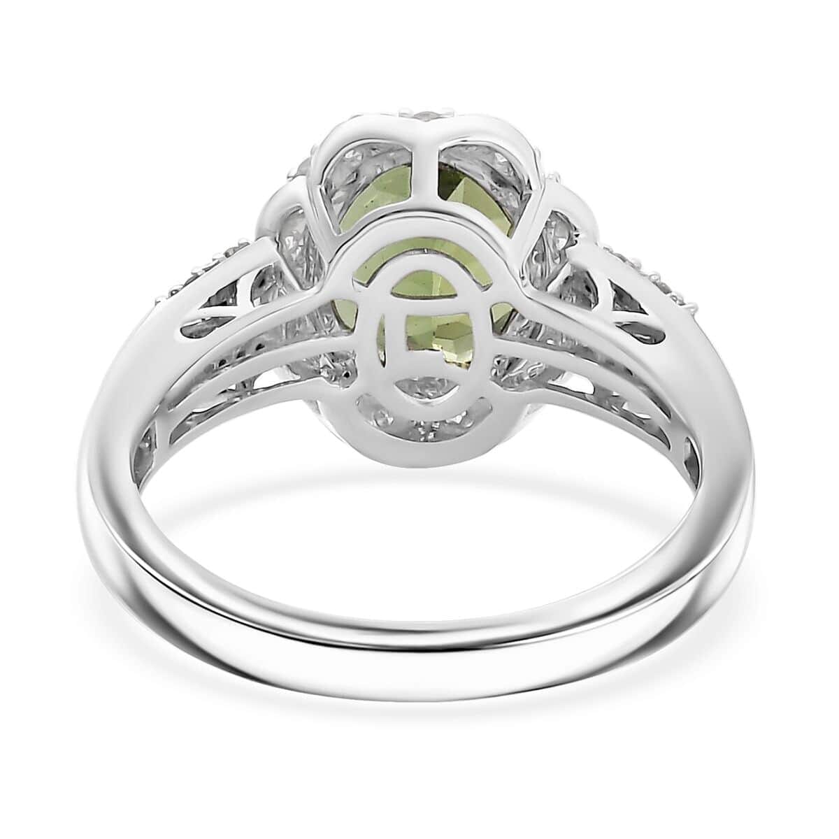 Luxoro 10K White Gold Premium Natural Green Apatite, Diamond (G-H, I2) (0.40 cts) Halo Ring (Size 7.5) 3.15 ctw image number 4