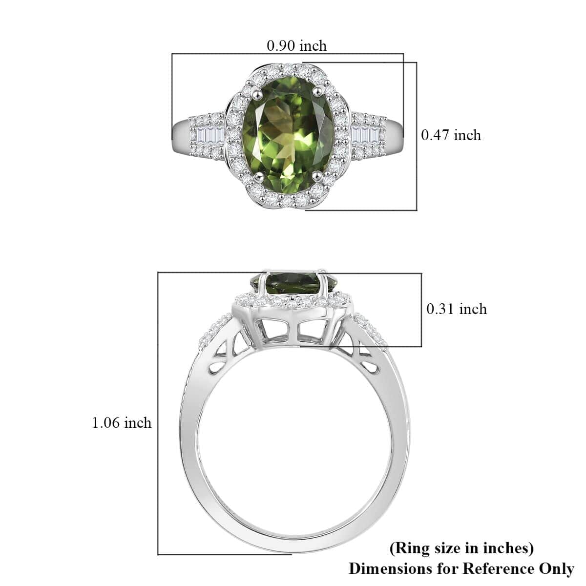 Luxoro 10K White Gold Premium Natural Green Apatite, Diamond (G-H, I2) (0.40 cts) Halo Ring (Size 7.5) 3.15 ctw image number 5