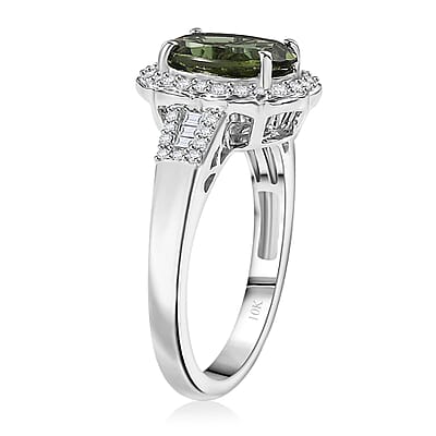 Luxoro Premium Natural Green Apatite and G-H I2 Diamond 3.15 ctw Halo Ring in 10K White Gold (Size 8.0)