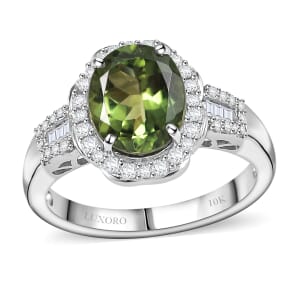 Luxoro Premium Natural Green Apatite and G-H I2 Diamond 3.15 ctw Halo Ring in 10K White Gold (Size 9.0)