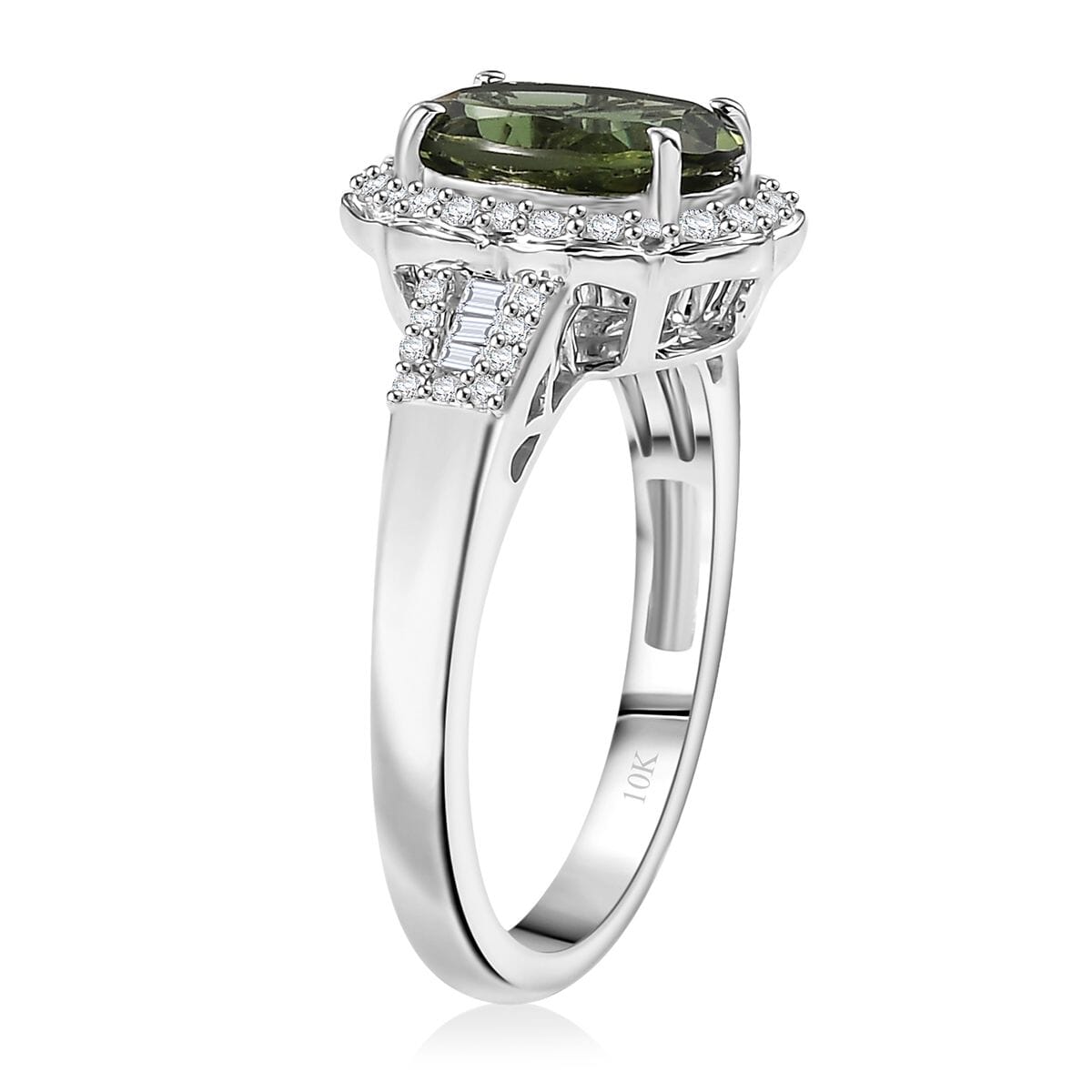 Luxoro Premium Natural Green Apatite and G-H I2 Diamond 3.15 ctw Halo Ring in 10K White Gold (Size 9.0) image number 3