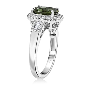 Luxoro Premium Natural Green Apatite and G-H I2 Diamond 3.15 ctw Halo Ring in 10K White Gold (Size 9.0)