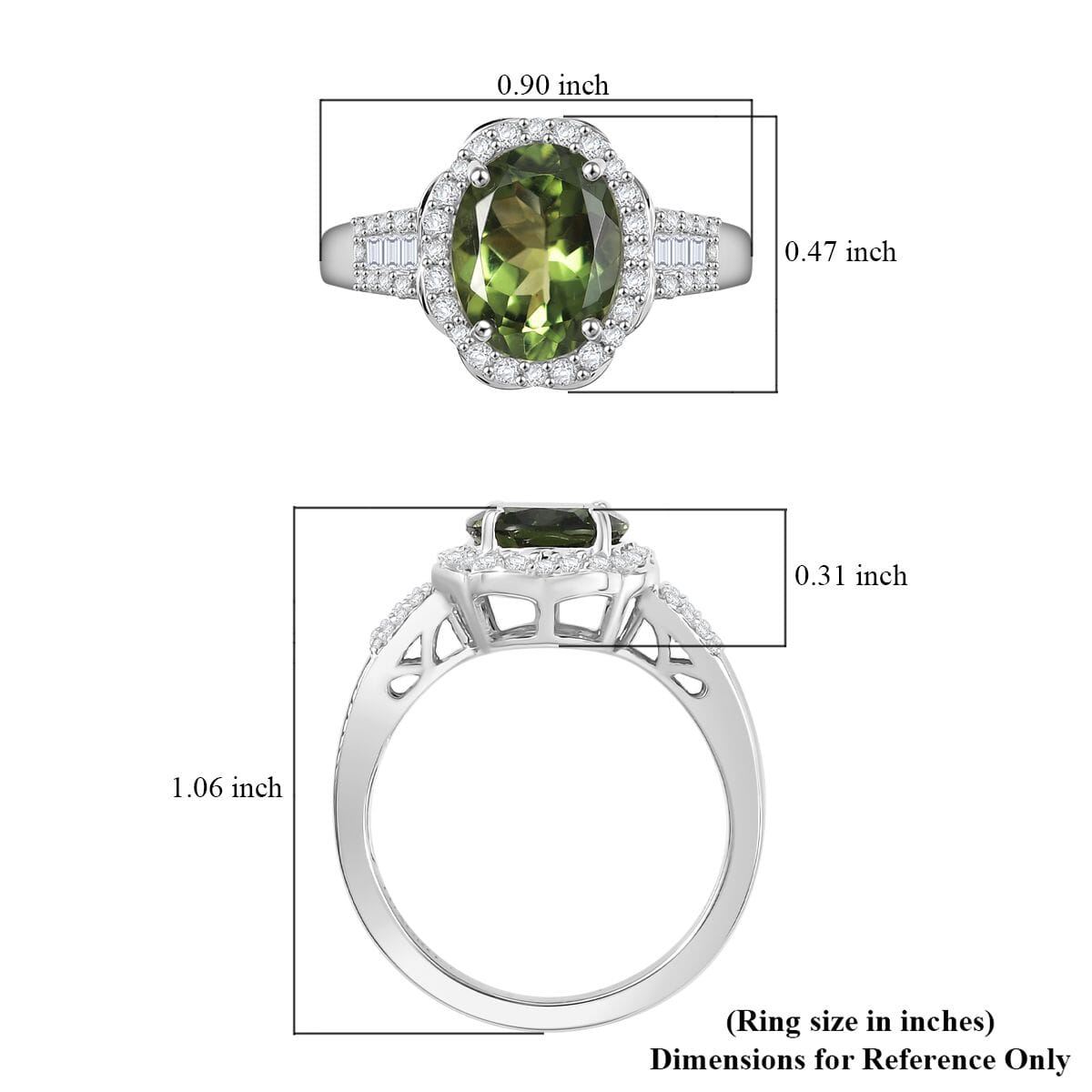 Luxoro Premium Natural Green Apatite and G-H I2 Diamond 3.15 ctw Halo Ring in 10K White Gold (Size 9.0) image number 5