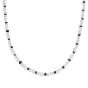 Rainbow Moonstone and Black Diamond 38.00 ctw Necklace 18 Inches in Vermeil Yellow Gold Over Sterling Silver 