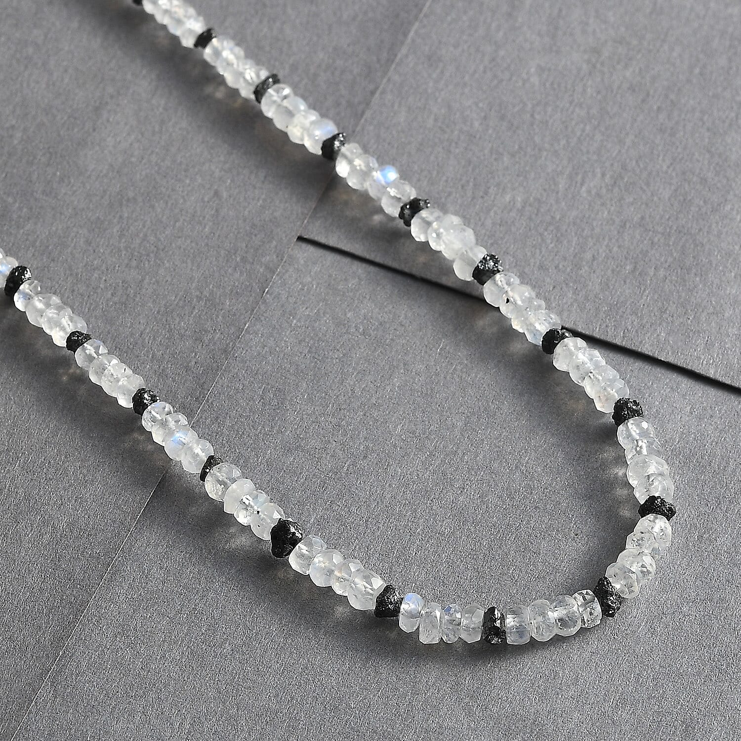 Rainbow Moonstone and Black Diamond 38.00 ctw Necklace 18 Inches in Vermeil Yellow Gold Over Sterling Silver 