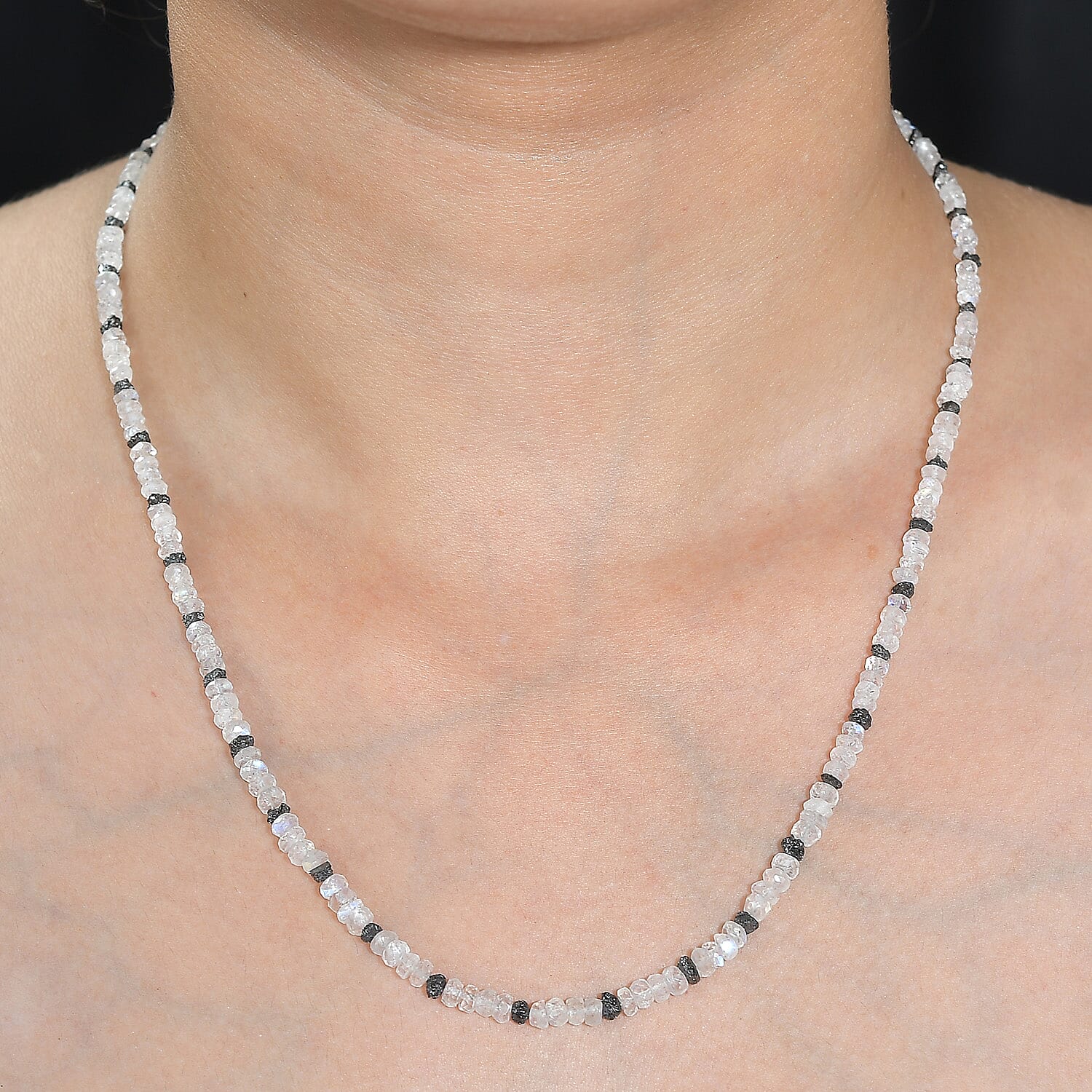 Rainbow Moonstone and Black Diamond 38.00 ctw Necklace 18 Inches in Vermeil Yellow Gold Over Sterling Silver 