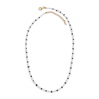 Rainbow Moonstone and Black Diamond 38.00 ctw Necklace 18 Inches in Vermeil Yellow Gold Over Sterling Silver 
