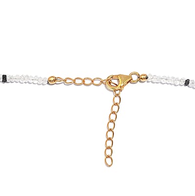Rainbow Moonstone and Black Diamond 38.00 ctw Necklace 18 Inches in Vermeil Yellow Gold Over Sterling Silver 