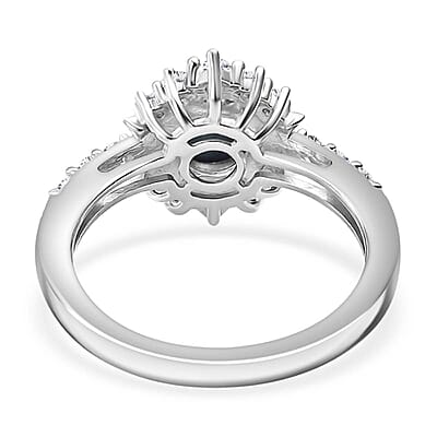 Blue Star Sapphire (DF) and White Zircon 2.20 ctw Celestial Ring in Rhodium Over Sterling Silver (Size 10.0) (Del. in 10-12 Days)
