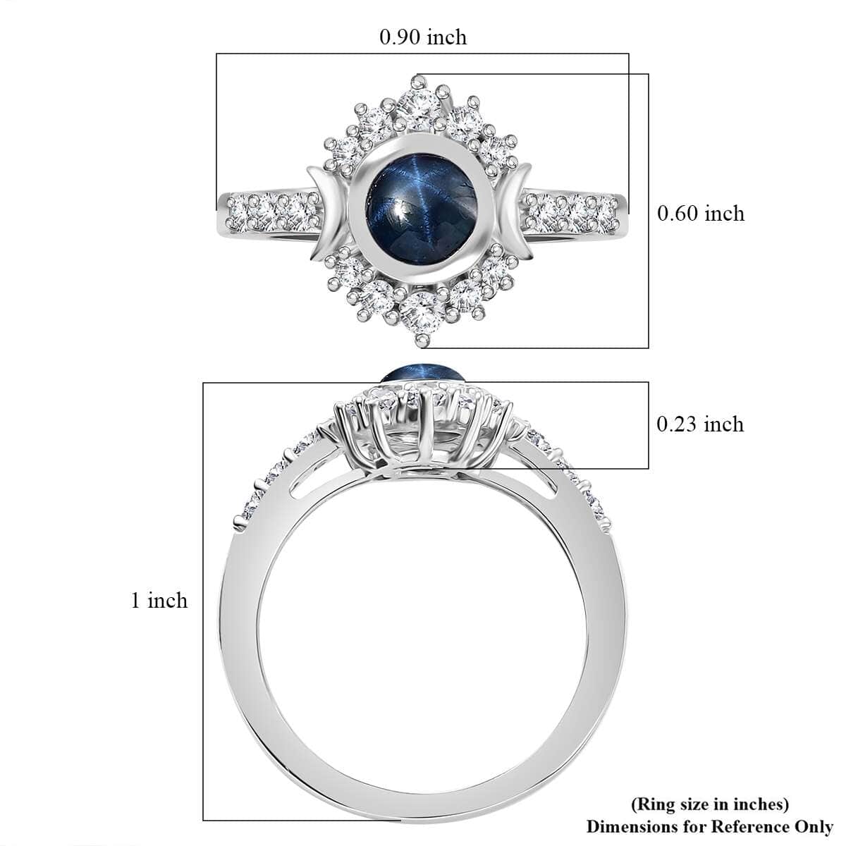 Blue Star Sapphire (DF) and White Zircon 2.20 ctw Celestial Ring in Rhodium Over Sterling Silver (Size 10.0) (Del. in 10-12 Days) image number 5