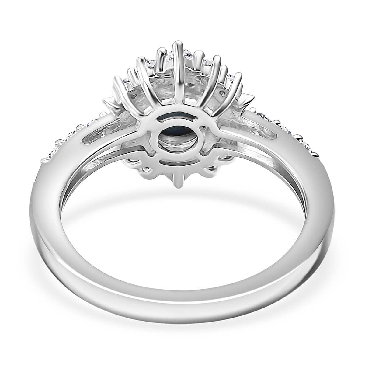 D'Joy Blue Star Sapphire (DF) and White Zircon 2.20 ctw Celestial Ring in Rhodium Over Sterling Silver (Size 6.0)