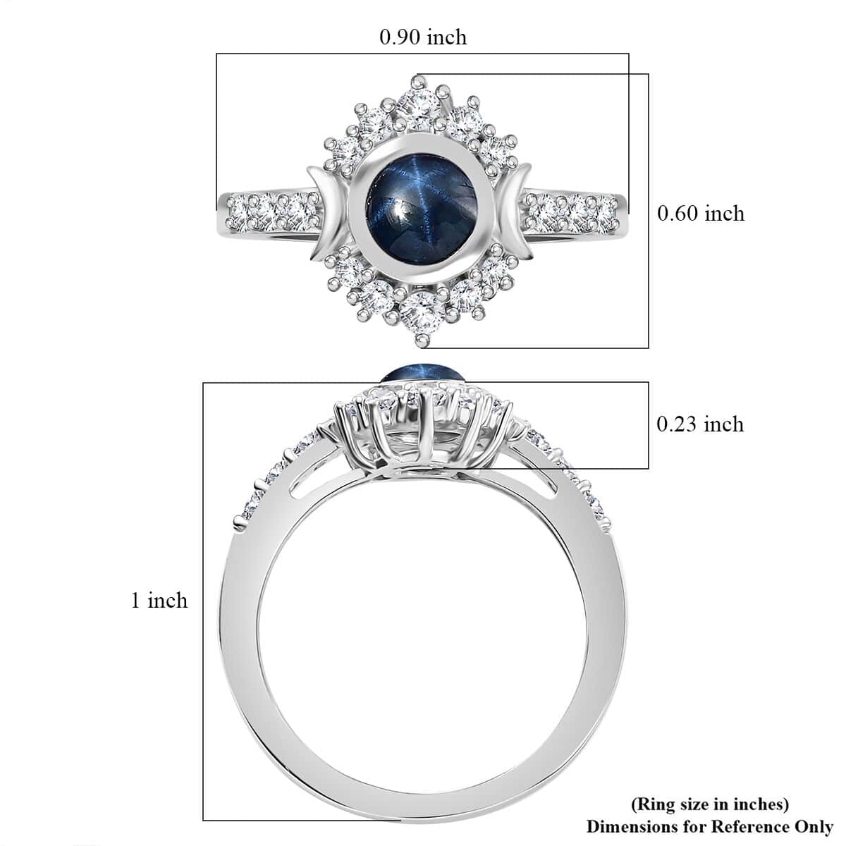 Blue Star Sapphire (DF), White Zircon Ring in Rhodium Over Sterling Silver (Size 10.0) 2.20 ctw image number 5