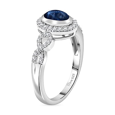 Blue Star Sapphire (DF) and White Zircon 1.85 ctw Infinity Halo Ring in Rhodium Over Sterling Silver (Size 10.0) (Del. In 8-10 Days)