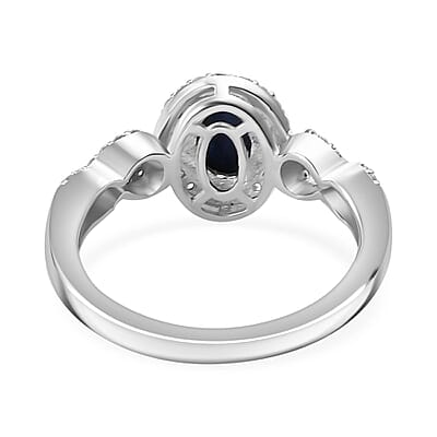 Blue Star Sapphire (DF) and White Zircon 1.85 ctw Infinity Halo Ring in Rhodium Over Sterling Silver (Size 10.0) (Del. In 8-10 Days)